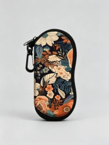 1pc Floral Print Neoprene Fashion Eyewear Storage Bag With Zipper And Carabiner Hook, Soft Shockproof Glasses Protective Case, Waterproof Splash-Proof Dust-Proof Eyewear Organizer, Portable Travel Commute Accessory - Multicolor - View 11