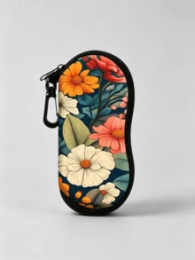 1pc Floral Print Neoprene Fashion Eyewear Storage Bag With Zipper And Carabiner Hook, Soft Shockproof Glasses Protective Case, Waterproof Splash-Proof Dust-Proof Eyewear Organizer, Portable Travel Commute Accessory - Multicolor - View 9