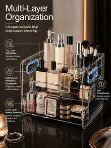 1pc Transparent Desktop Drawer Organizer, Suitable For Organizing Small Items, Perfect For Cosmetics, Makeup Tools And Accessories, Can Categorize Stationery And Daily Necessities, Suitable For Student Dorm, Room Decor, Desktop Storage, Cosmetic Storage, Space Saving - Multicolor - View 3