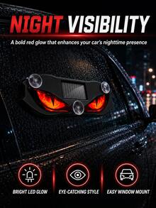 XF.Meraki Solar Demon Eye LED Window Light, LED Lights,Car Decoration,300mah,Waterproof Wireless Dynamic Warning Lights, For Car Windshield And Rear Window Decorative Ambient Lights,Car Accessories,Women's Car Accessories - A - View 2