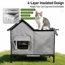 1PC Weather-Resistant Outdoor Cat House With Detachable Elevated Frame, Waterproof 600D Oxford Fabric, Thermal Reflective Aluminum Foil & Transparent Viewing Window For Garden Patio Use, For Multi-Cat Families, All-Weather Durable & Comfortable - L - View 1