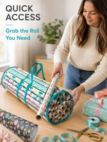 A Space-Saving Christmas Wrapping Paper Storage Bag Featuring A Clear Window And Handles; Dust-Proof And Durable, It Is An Ideal Storage Solution. This Clear Bag Is Perfect For Organizing Holiday Supplies In Your Closet. Gift Wrapping And Storage. - Multicolor - View 8