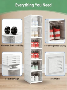6‑Tier Foldable Shoe Cabinet - Flip‑Top Practical Plastic Shoe Cabinet, No Assembly Required, Vertical Stackable Design, Space‑Saving, Stable Structure, Vertical Shoe Rack, Suitable For Homes, Apartments, Dormitories And Shops - Multiple Specifications - View 9