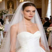 1pc Women's Long Lightweight Lace Floral Wrap Veil, Suitable For Wedding, Party And Outdoor Activities - White - View 6