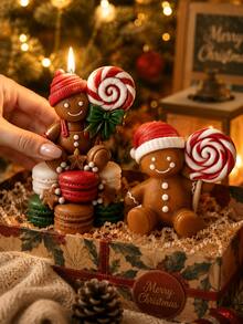 2 Styles Christmas Gingerbread Men Theme Silicone Candle Molds, Molds Replicate Knitted Hat Texture, Layered Lace, Lollipop Spiral Pattern, Details. High-Resilience Silicone, Smooth Demolding For Complex Embossed Parts, Small Edges Resistant To Tearing. Suitable For Pouring Scented Candles, Diffuser Plaster, Epoxy Resin, Handmade Soap. The Two Styles Pair Well For Gift Sets, Creating Holiday Atmosphere Desktop Decor - Gingerbread Man Candle Mold - View 5