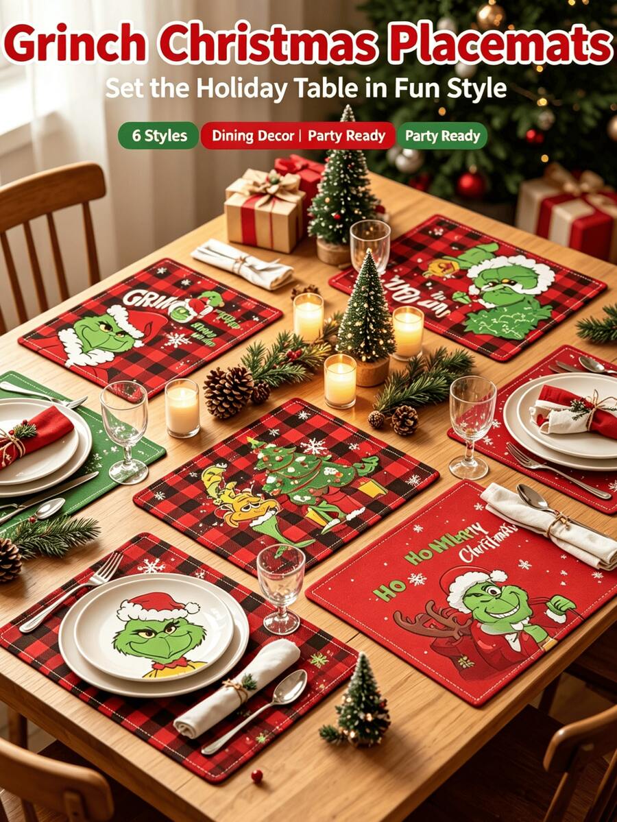 The Grinch The Green Monster Christmas Print Tablecloth, Home Dining Table Christmas Decoration, Protects Tabletop, Creates Festive Atmosphere, Suitable For Family Christmas Gatherings, Holiday Parties, Reusable Christmas Table Decor - Multicolor - View 1