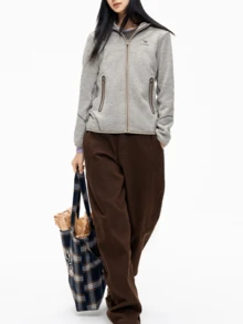 CAMEL CROWN Jaket Fleece Outdoor Wanita dengan Kerah Tegak, Tahan Angin, Pemanas, Hangat, dan Lapisan Dalam Anti-Statis - Abu-abu Es - View 3