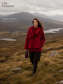 Tiefrote asymmetrische Schal-Strickjacke | Auffällige rote weiche Oberbekleidung | Elegante Winter-Mode-Schicht - Rot - Übersicht 6