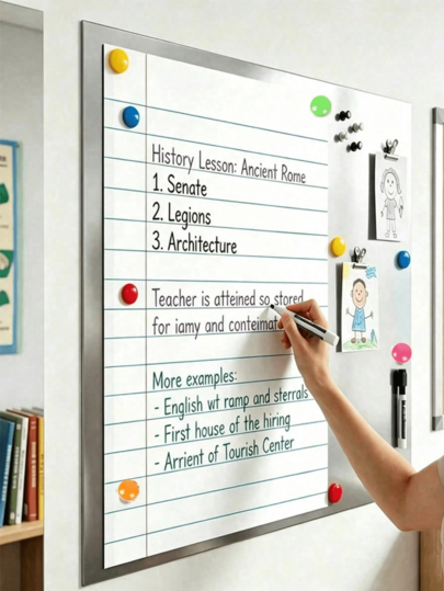 Large Magnetic Whiteboard Sticker Set, Laminated Reusable Writing Surface, Standard Red And Blue Line Design, Fully Magnetic Backing Adheres To Metal Whiteboard/Refrigerator, Flexible And Rollable, Waterproof And Wear-Resistant, Multi-Functional Teaching Tool, Suitable For Teacher Classroom Rules, Student English Writing Practice, Early Education, Home And Office Memos