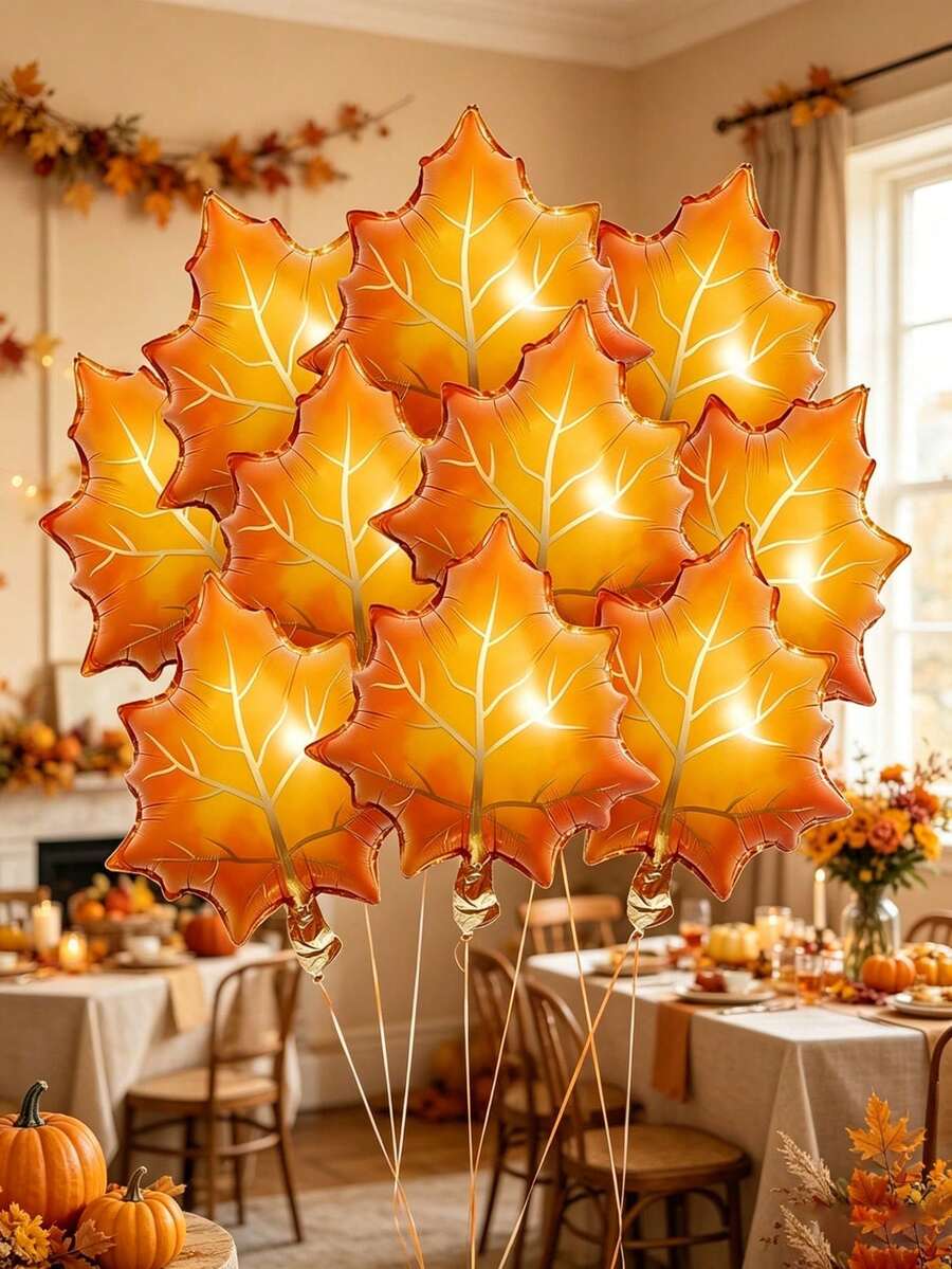 5pcs 60cm Maple Leaf Shaped Aluminum Foil Cartoon Balloons Suitable For Thanksgiving Theme Party Decoration (Ribbon Not Included) - View 1