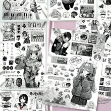 8pcs Black & White Collage Girl Diary Cut-Out Stickers Mushroom Bento Healing Food Packaging Material Waterproof Decals - Multicolor - View 2