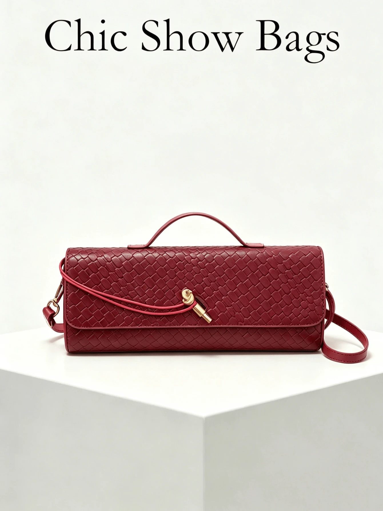 Women's Woven Evening Clutch, Rectangular Handbag With Top Handle And Detachable Crossbody Strap, Vintage Minimalist Style, Suitable For Parties And Daily Commute - Red - View 1