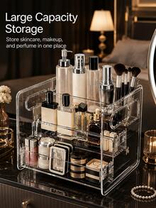 1pc Transparent Desktop Drawer Organizer, Suitable For Organizing Small Items, Perfect For Cosmetics, Makeup Tools And Accessories, Can Categorize Stationery And Daily Necessities, Suitable For Student Dorm, Room Decor, Desktop Storage, Cosmetic Storage, Space Saving - Multicolor - View 2