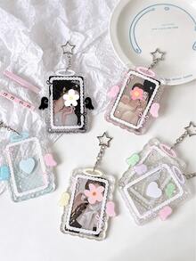 Minimalist Design Heart Transparent Angel Polka Dot 3-Inch Card Holder, Girl Idol Photo Card Storage Pendant With Wavy Lace Bow, Fan Card Protective Sleeve Keychain, Suitable For Student ID, Meal Card, Bus/Metro Card And Access Card, With Bag Charm, Keychain, Wallet And Bank/Credit Card Storage Functions, Made Of Durable Plastic Material, Effectively Protects Idol Cards, Essential For Holidays, Travel And University Life - Multicolor - View 7