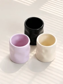 1件波浪造型化妝刷收納架，美感化妝品收納盒兼化妝刷收納杯，大容量梳妝台桌面收納盒，適用於化妝刷、口紅、眼線筆與筆類，臥室浴室宿舍書桌裝飾，黑色/奶油色/紫色 - 升級版波紋圓筒 - 查看 5