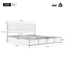 Upholstered Bed,King Size Bed,With Hydraulic Lever, Functional Storage Bed, Rivet Decoration, Without Mattress, Linen - LIGHT GREY + Linen + 150cm*200cm - View 4