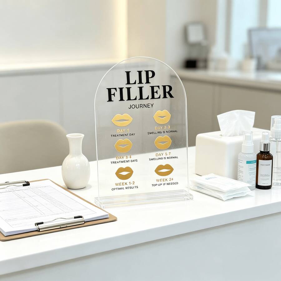 1pc Clear Acrylic Lip Filler Journey Sign, Arch Tabletop Aftercare Display Stand, Aesthetic Post Care Guide Decor For Spa & Beauty Salon - View 1