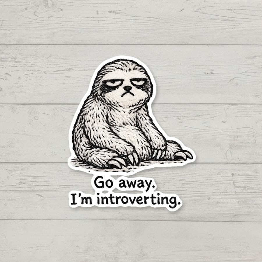 1PC Grumpy Sloth "Go Away. I'm Introverting." Sticker, Introvert Meme Vinyl Decal, Funny Anti‑Social Quote, Waterproof Sticker For Laptop, Water Bottle, Car, Phone Case - Multi-color - View 1