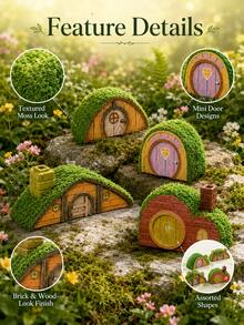 4件組迷你苔蘚屋微景觀裝飾，可愛卡通小屋盆栽裝飾，桌面迷你景觀模型，療癒創意桌面擺飾，微景觀DIY配件禮物裝飾 - 苔蘚小屋 - 查看 1