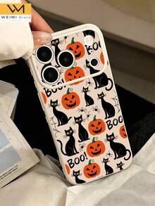 WeiMi 1pc Halloween Black Cat Pumpkin Lantern BOO Pattern Fashionable Cute Side Heart Anti-Drop Premium Soft TPU Phone Case Suitable For Friends, Family, Couples, Yourself Birthday Gift, Holiday Gift, Compatible With IPhone17/16/15/14/13/12/11/X/XR/XS MAX/For Galaxy A56/55/A03S Series - Multicolor - View 1