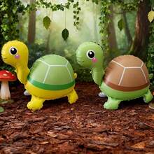 2pcs 3D Standing Cartoon Green & Yellow Turtle Shaped Balloons, Birthday Party Atmosphere Decoration, Gathering Event Gift Props, Room Indoor Outdoor Decoration - View 3