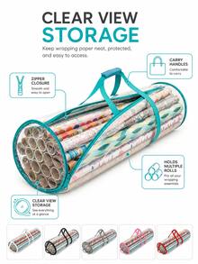 A Space-Saving Christmas Wrapping Paper Storage Bag Featuring A Clear Window And Handles; Dust-Proof And Durable, It Is An Ideal Storage Solution. This Clear Bag Is Perfect For Organizing Holiday Supplies In Your Closet. Gift Wrapping And Storage. - Multicolor - View 3