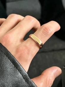 1pc Fashion Minimalist Polished Alloy Geometric Seal Ring, Gold & Silver Versatile Stackable Personalized Ring Suitable For Men's Daily Wear - Silver - View 8