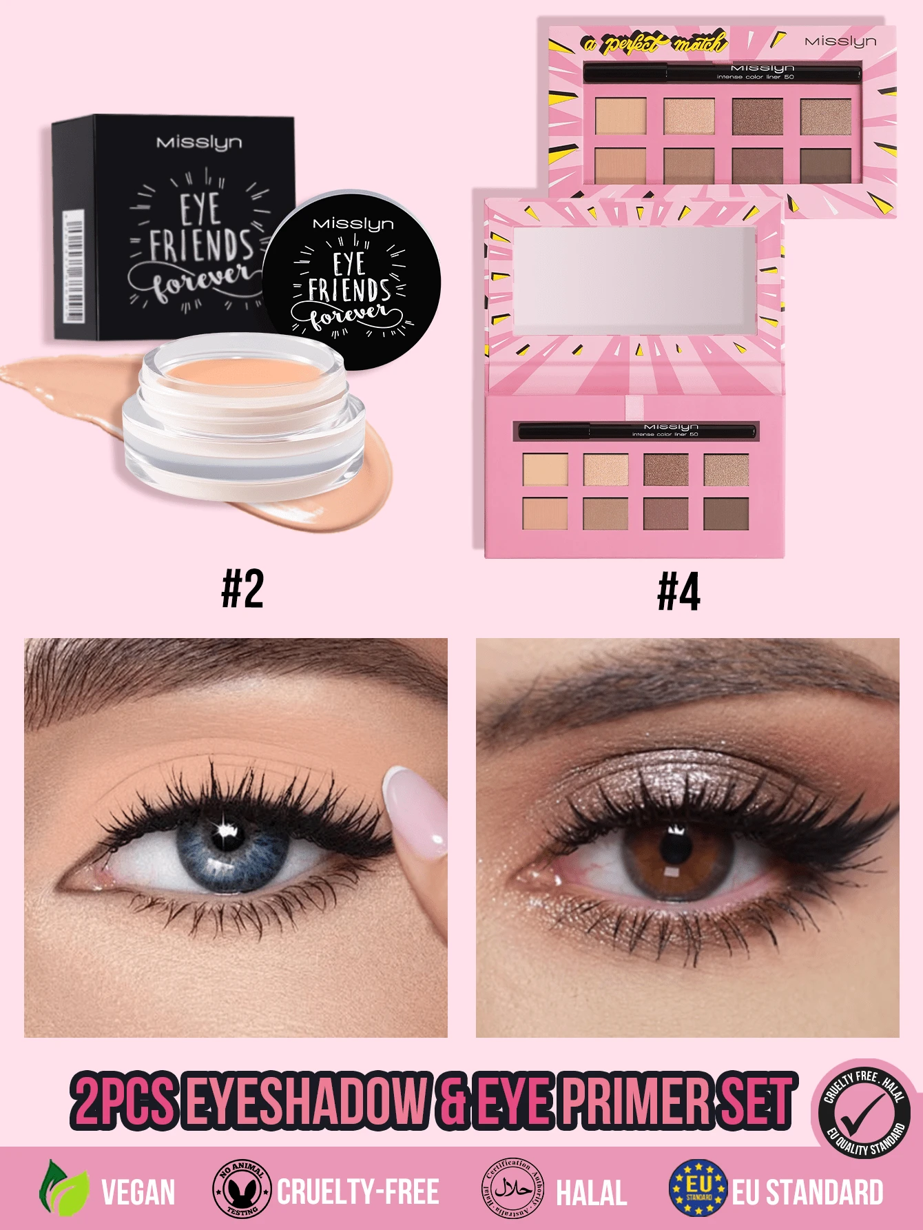 MISSLYN 2PCS EYESHADOW & EYE PRIMER SET, Waterproof, Smudge-Proof, Boosts Color Payoff, Precise Colour Application, Ideal For Back To School, Halloween Costume Looks, Everyday Commute, Halloween, Trick Or Treat - #Set 1 - View 1