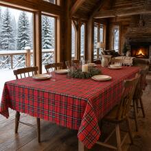 1pc Thickened Plaid Tablecloth With Ruffled Edge, Suitable For Christmas And Autumn Home Decor, Red And Green Dual-Color Christmas Tablecloth, Suitable For Holiday Dinner, Daily Dining Table Arrangement (180g/Sqm) - Burgundy - View 2