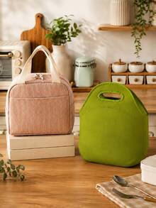 Solid Color Large Insulated Lunch Bag, Corduroy Material, Extra Large Capacity, Suitable For Office Workers And Students, Thickened Aluminum Foil Lining With Ice Pack, Reusable (Non-Food Contact), Unisex - Multicolor - View 10