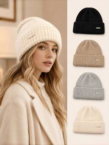 1pc Women's Oversized Knit Beanie Hat, New Autumn/Winter Thick Warm Versatile Ear-Covering Headwrap Cold Weather Cap - Multicolor - View 1