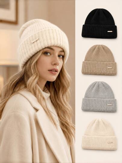 1pc Women's Oversized Knit Beanie Hat, New Autumn/Winter Thick Warm Versatile Ear-Covering Headwrap Cold Weather Cap