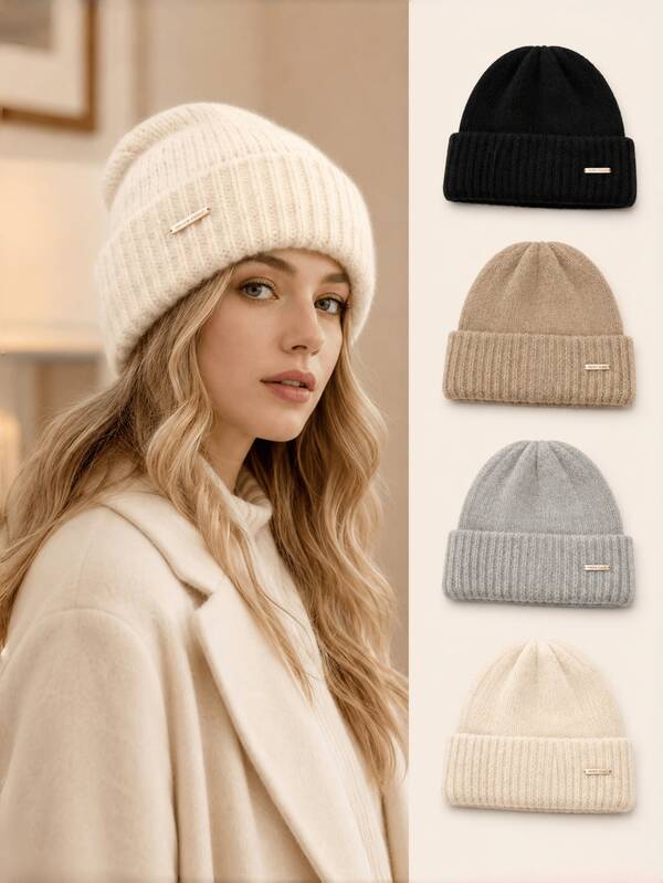 1pc Women's Oversized Knit Beanie Hat, New Autumn/Winter Thick Warm Versatile Ear-Covering Headwrap Cold Weather Cap