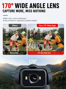 YAIUZGOO Kamera Olahraga Outdoor 1080P Full HD, Kamera Aksi Sudut Lebar 170° dengan Lensa Berputar 360°, Deteksi Gerak PIR, Penglihatan Malam, Lampu Isi Terintegrasi, Layar Warna, Kamera Video Portabel untuk Bersepeda, Mendaki, Perjalanan & Rekaman Vlog 1000mAh - View 7