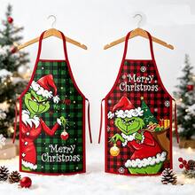 The Grinch 1pc Christmas Apron Santa Claus Design Home Kitchen Apron Christmas Supplies, Christmas Holiday Gift, Party Costume Kitchen Apron, Christmas Halloween - Multicolor - View 1