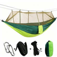 Portable Camping Hammock With Mosquito Net, Lightweight Nylon Parachute Fabric Hammock, Includes 10ft Tree Hanging Straps, Suitable For Hiking, Backpacking, Beach, Backyard, Forest - A - View 12