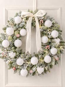 32pcs White Flocked Christmas Ball Ornaments Set, Mixed Flocked Balls Including Round, Striped, Textured, Heart And Bow Designs, Elegant Shatterproof Christmas Tree Hanging Decorations, Suitable For Holiday Parties, Weddings, Winter Home Decor - White - View 4