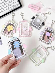 Minimalist Design Heart Transparent Angel Polka Dot 3-Inch Card Holder, Girl Idol Photo Card Storage Pendant With Wavy Lace Bow, Fan Card Protective Sleeve Keychain, Suitable For Student ID, Meal Card, Bus/Metro Card And Access Card, With Bag Charm, Keychain, Wallet And Bank/Credit Card Storage Functions, Made Of Durable Plastic Material, Effectively Protects Idol Cards, Essential For Holidays, Travel And University Life - Multicolor - View 3