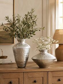 Silver Textured Vase, Sculptural Decorative Vase, Suitable For Living Room, Dining Table, Entryway Cabinet, Fireplace Mantel, Coffee Table, European Vintage Mediterranean Home Decor, Housewarming Wedding Gift - 1PC - View 9