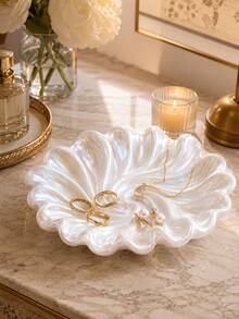 1pc Elegant Shell-Shaped Jewelry Tray, Luxury Vanity Storage Box For Rings, Earrings And Necklaces, Bedroom Dresser Decor Small Accessory Dish, Fashion Home Decor Gift - Multicolor - View 5