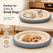 2026 New Oval Thickened Lambswool Pet Bed, Lambswool (Soft Cotton Fleece) Surface, Soft And Fluffy Touch, Filled With Fluffy Cotton, Soft With Support, Suitable For All Seasons. Multiple Sizes Available - Khaki - View 6