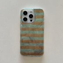 Koreanischer Stil halbbedeckte asymmetrische Wasserwellen-gestreifte Doppelschicht-Muster Handyhülle, kompatibel mit Apple 18/17/16/15/14/13/12/11 Pro Max Paar Handy Schutzhülle, kreative Apple Handyhülle, Geburtstags-/Weihnachts-/Halloween-Geschenk, Geschenk für Freund, Vater, Familie und Freunde, wasserdicht, stoßfest, sturzfest, kratzfest. - Grün - Übersicht 2