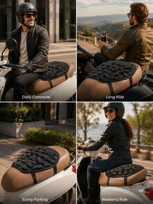Black Electric Scooter Seat Cushion, 3D Air Slot Filling Structure, Block-Shaped Raised Surface, With Elastic Fixing Strap, Fits Seat, Suitable For Daily Outdoor Riding And Commuting - Multicolor - View 4