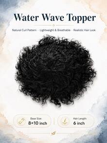 6 Inch Men's Water Wave Human Hair Wig, African Curly Texture, Machine-Made Mesh Base, Breathable Comfortable Real Hair, Natural Short Hair Style, Glue-Free Comfortable Daily Fashion Wig - Natural Black - View 1