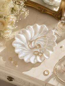 1pc Elegant Shell-Shaped Jewelry Tray, Luxury Vanity Storage Box For Rings, Earrings And Necklaces, Bedroom Dresser Decor Small Accessory Dish, Fashion Home Decor Gift - Multicolor - View 4