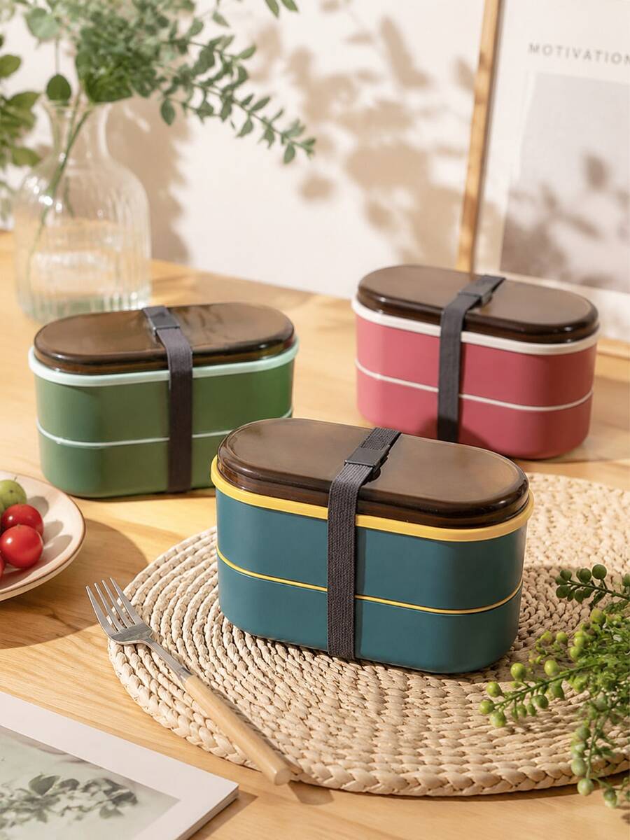 1PC Diet Portion Control Bento Lunch Box, Double Layer Stackable Compartment Divided Meal Prep Container, Large Capacity Portable Food Storage For Office Commute, Fruit Fresh Keeping Lunchbox, Work Meal Box, Birthday Housewarming Gift,Back To School