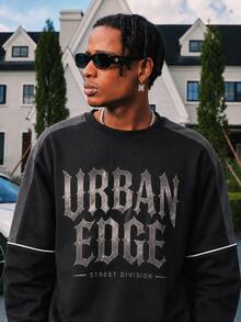 Men Street‑Style Letter Print Pullover Sweatshirt, Ideal For City Walk, Weekend Hangout, Friend Gathering & Daily Matching, Cool Urban Outfit For Guys - Black - View 2