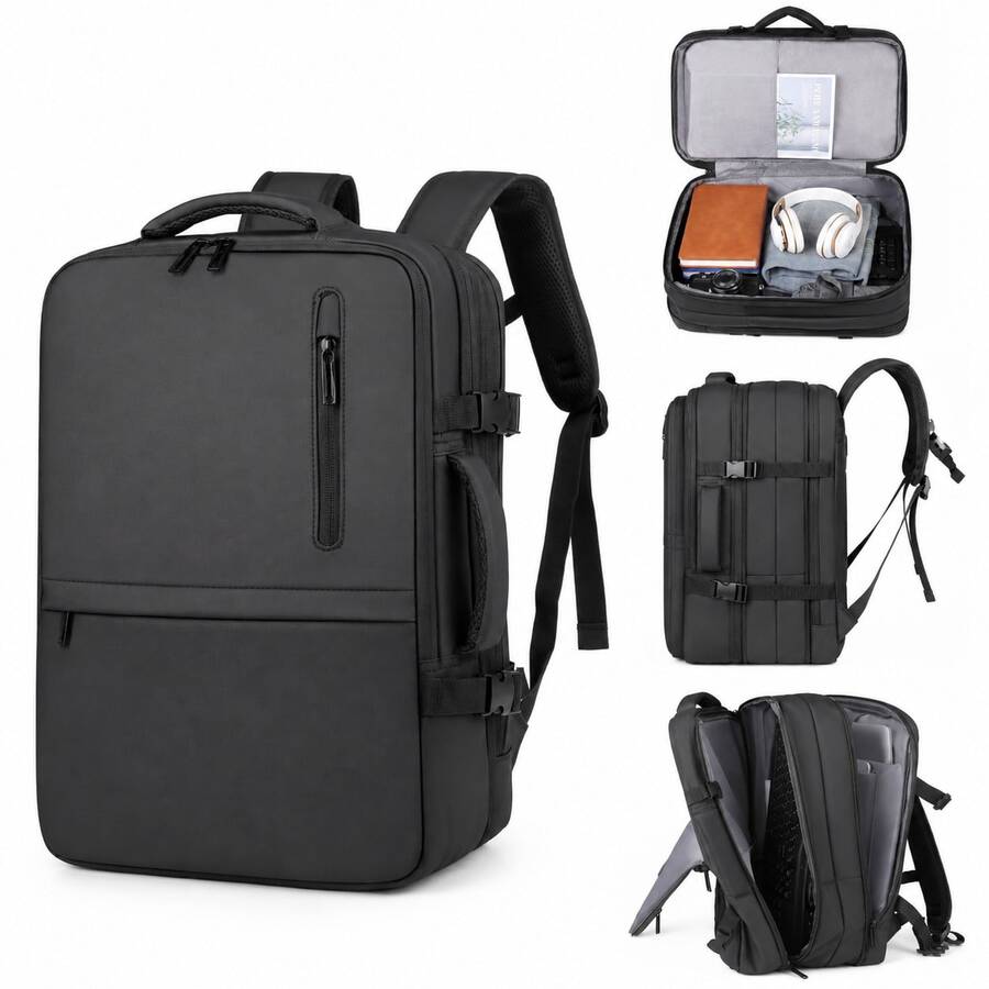 JLY Expandable Travel Backpack, 15 Inch Laptop Carry On Backpack With 180° Opening, Business Cabin Backpack For Short Trips