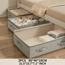 1pc/2pcs/3pcs Arrow Pattern Underbed Storage Bag - Foldable Non-Woven Fabric Closet Storage Box, Suitable For Blankets, Bedding | Space-Saving Design, No Space Occupied, Can Be Stored Underbed. Multiple Styles Available - Light Grey - View 8