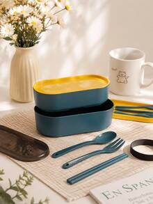 1PC Diet Portion Control Bento Lunch Box, Double Layer Stackable Compartment Divided Meal Prep Container, Large Capacity Portable Food Storage For Office Commute, Fruit Fresh Keeping Lunchbox, Work Meal Box, Birthday Housewarming Gift,Back To School - Multicolor - View 9